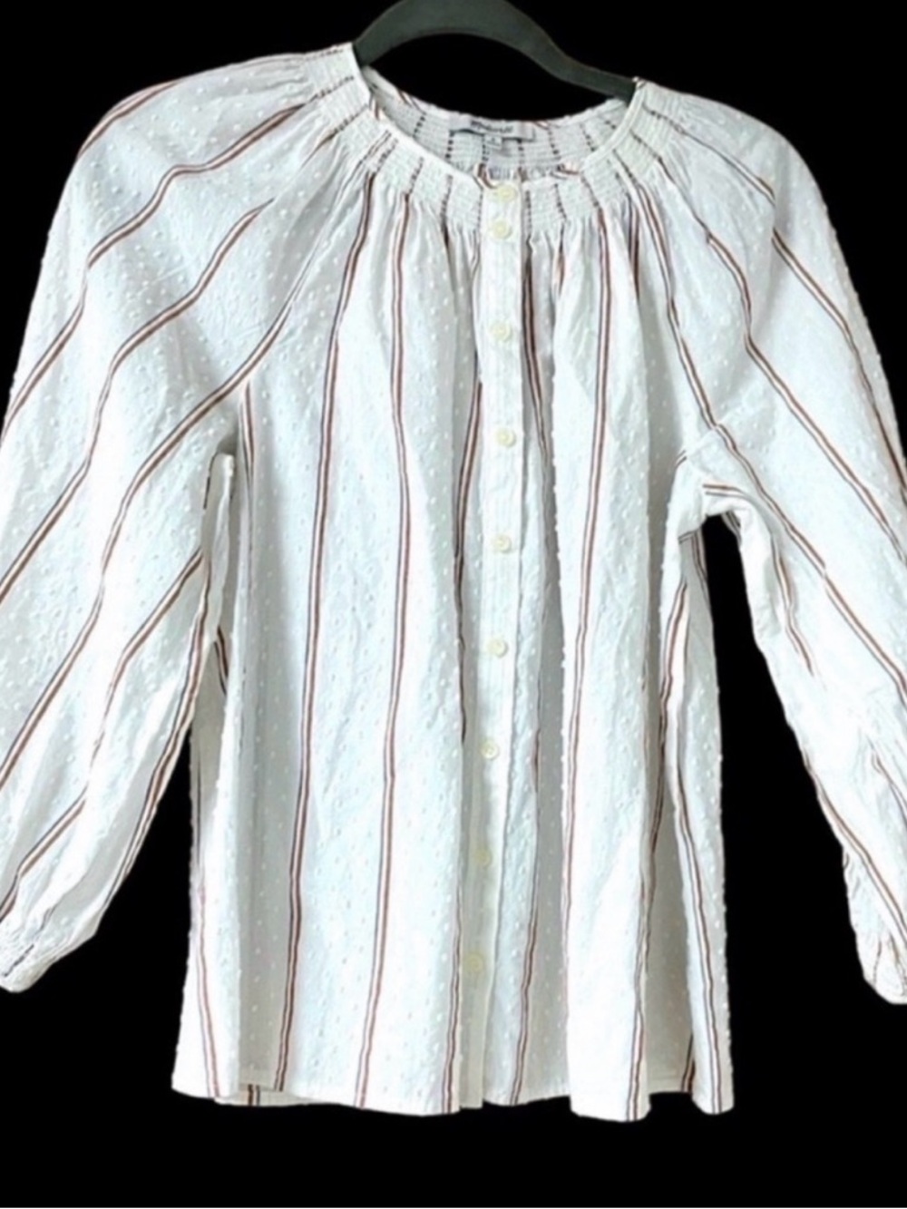 Madewell textured cream white top, with grey and terracotta stripes, medium